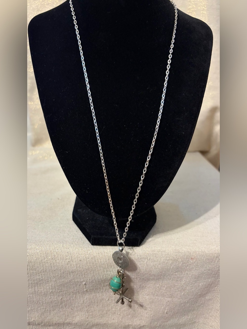 Silver-tone Necklace with Turquoise Stone Pendant - Unbranded